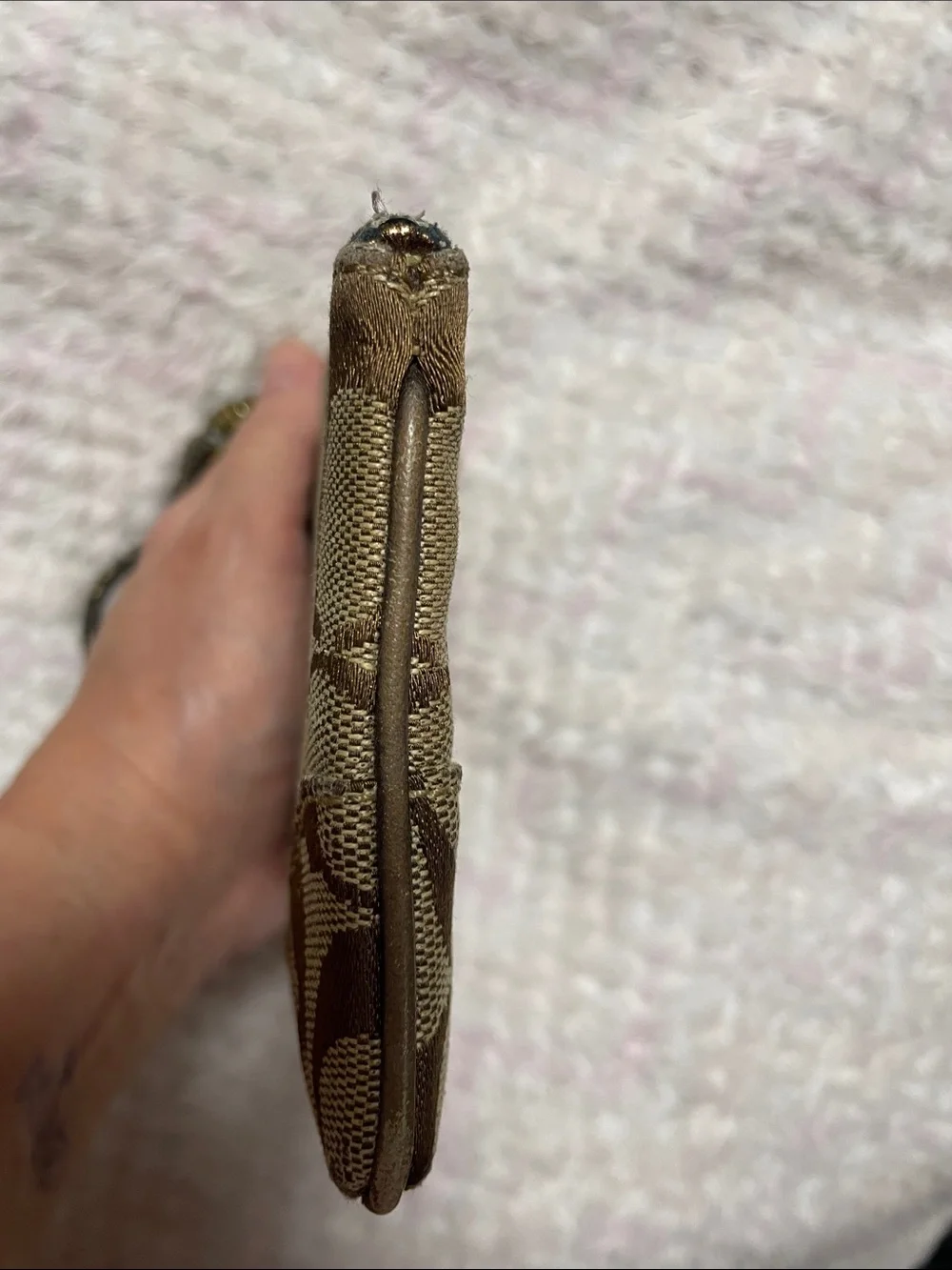 Coach Brown Signature Canvas Wristlet with Leather Tag
